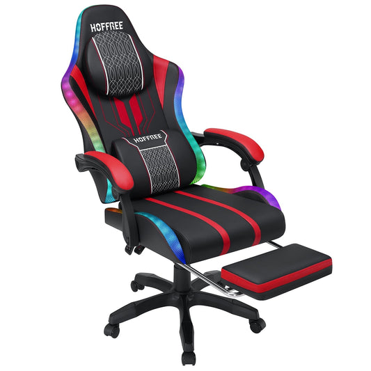 Hoffree Gaming Chair with Speakers High Duty Video Game Chairs with Footrest Plus Size Computer Gamer Chair with Massage Thickened Seat Cushion