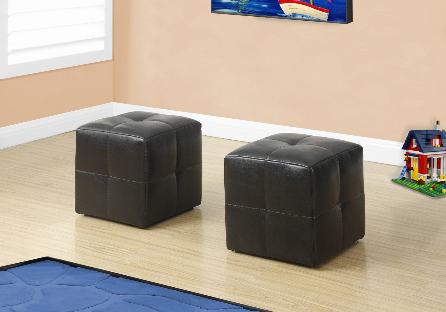 Ottoman - 2Pcs Set / Juvenile / Dark Brown Leather-Look