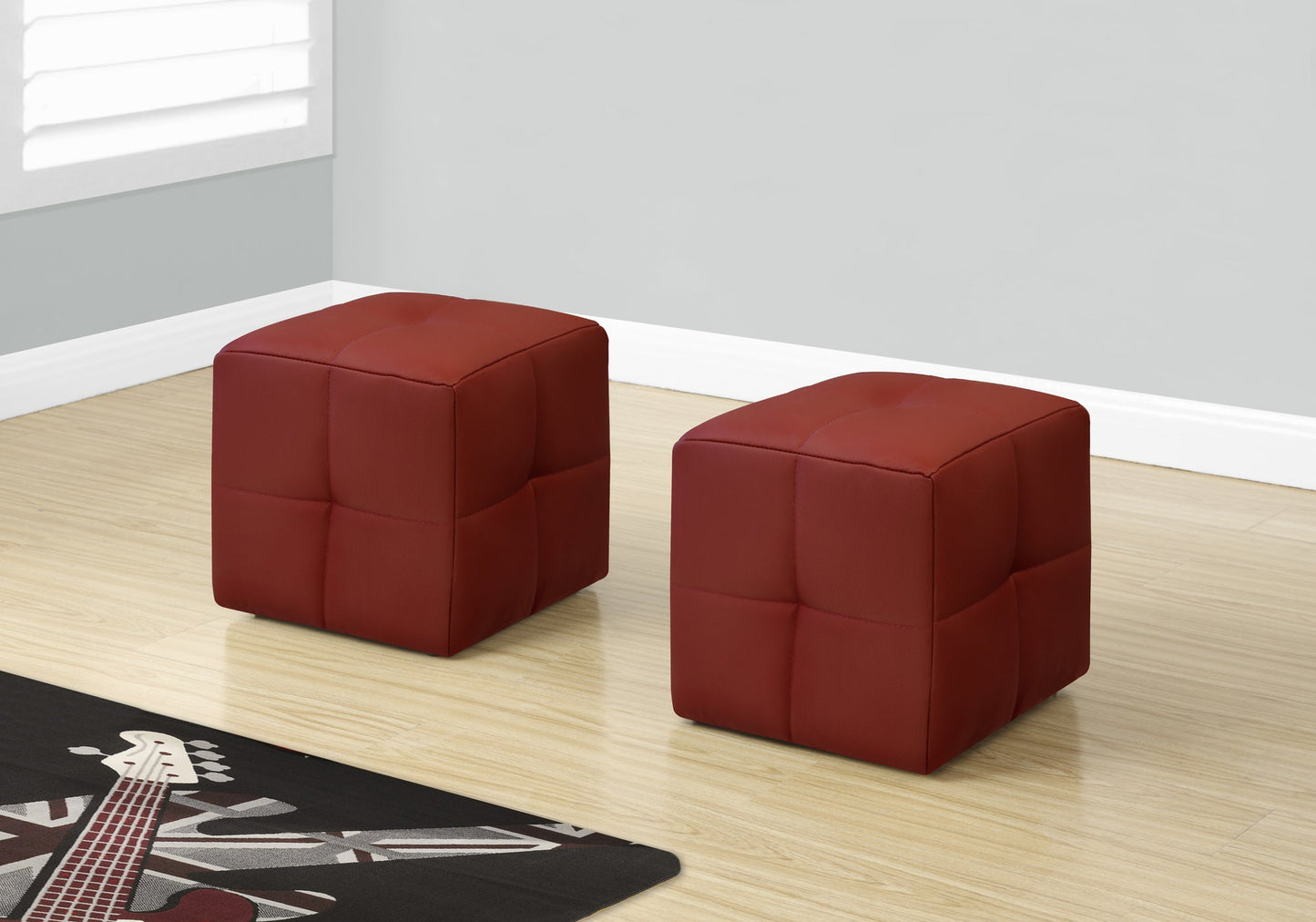 Ottoman - 2Pcs Set / Juvenile / Red Leather-Look