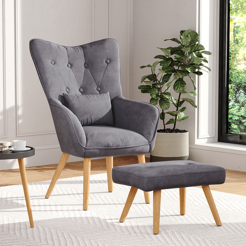 Velvet Wingback Lounge Armchair and Footstool WingbackChair and Footstool Living and Home