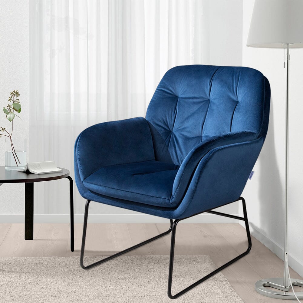 75cm Wide Faux Leather Armchair Double Layer Padded Occasional Chair Other Occasional Chairs Living and Home Blue Linen