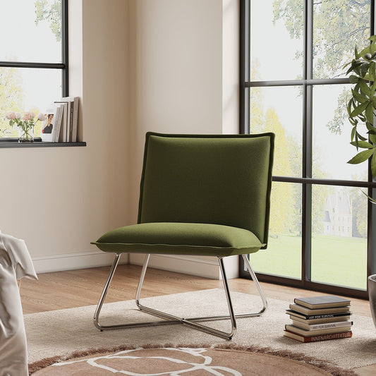 Modern Linen Accent Chair with Chrome Crossed Frame Cocktail Chairs Living and Home Green