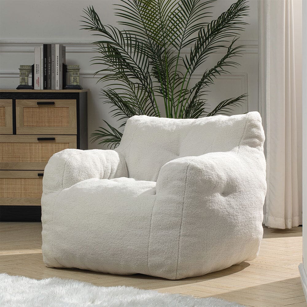 Elastic Sponge Bean Bag Chair White Single Lazy Sofa
