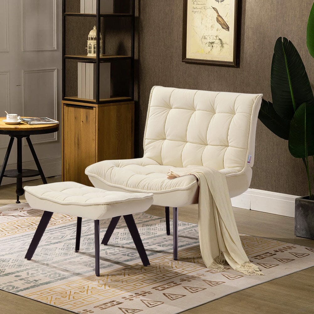 Modern Accent Chair with Footstool Bedroom Comfy Folding Chair Set Lounge Chairs Living and Home Beige