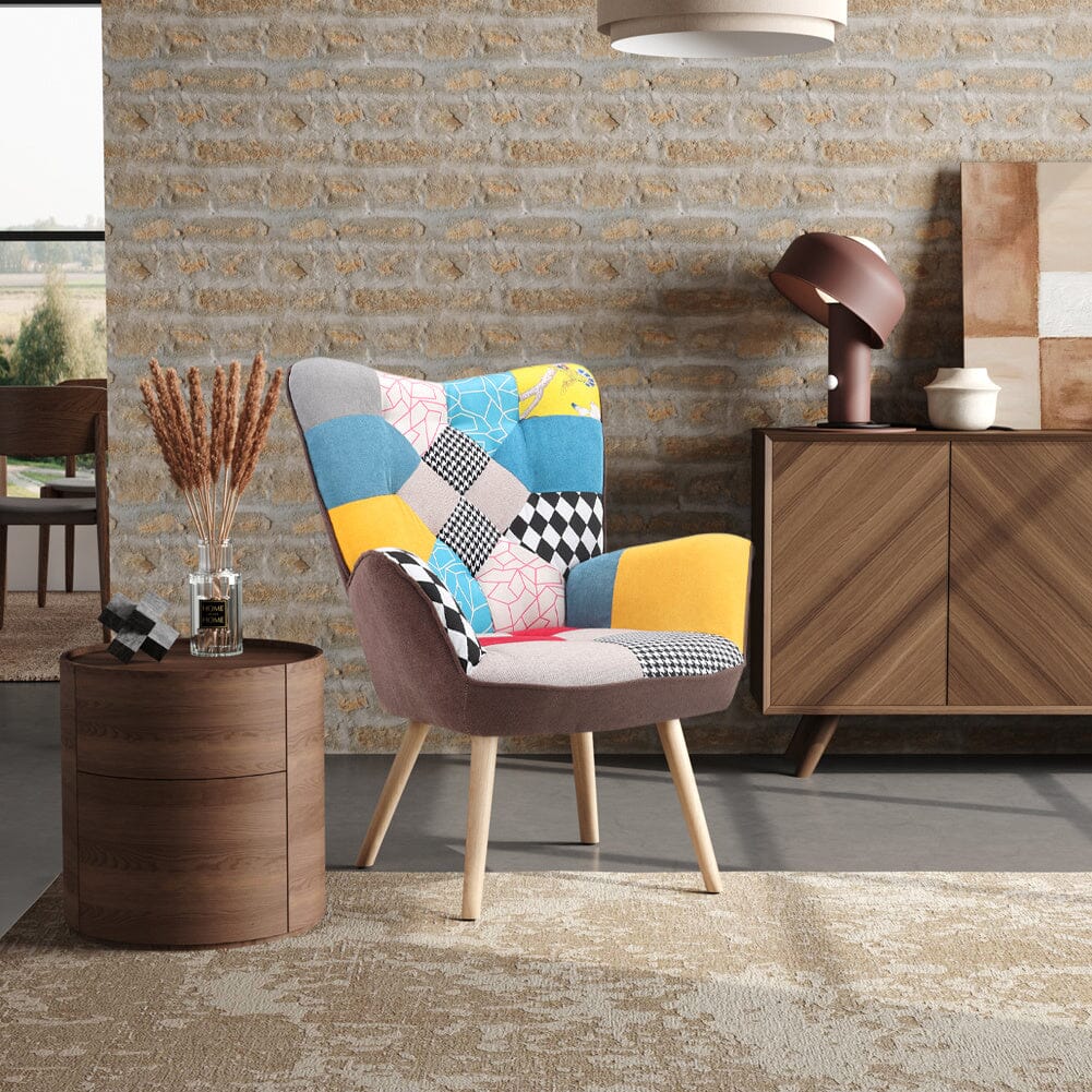 Buttoned Armchair Linen Upholstered Accent Chair with Rubberwood Legs Wingback Chairs Living and Home