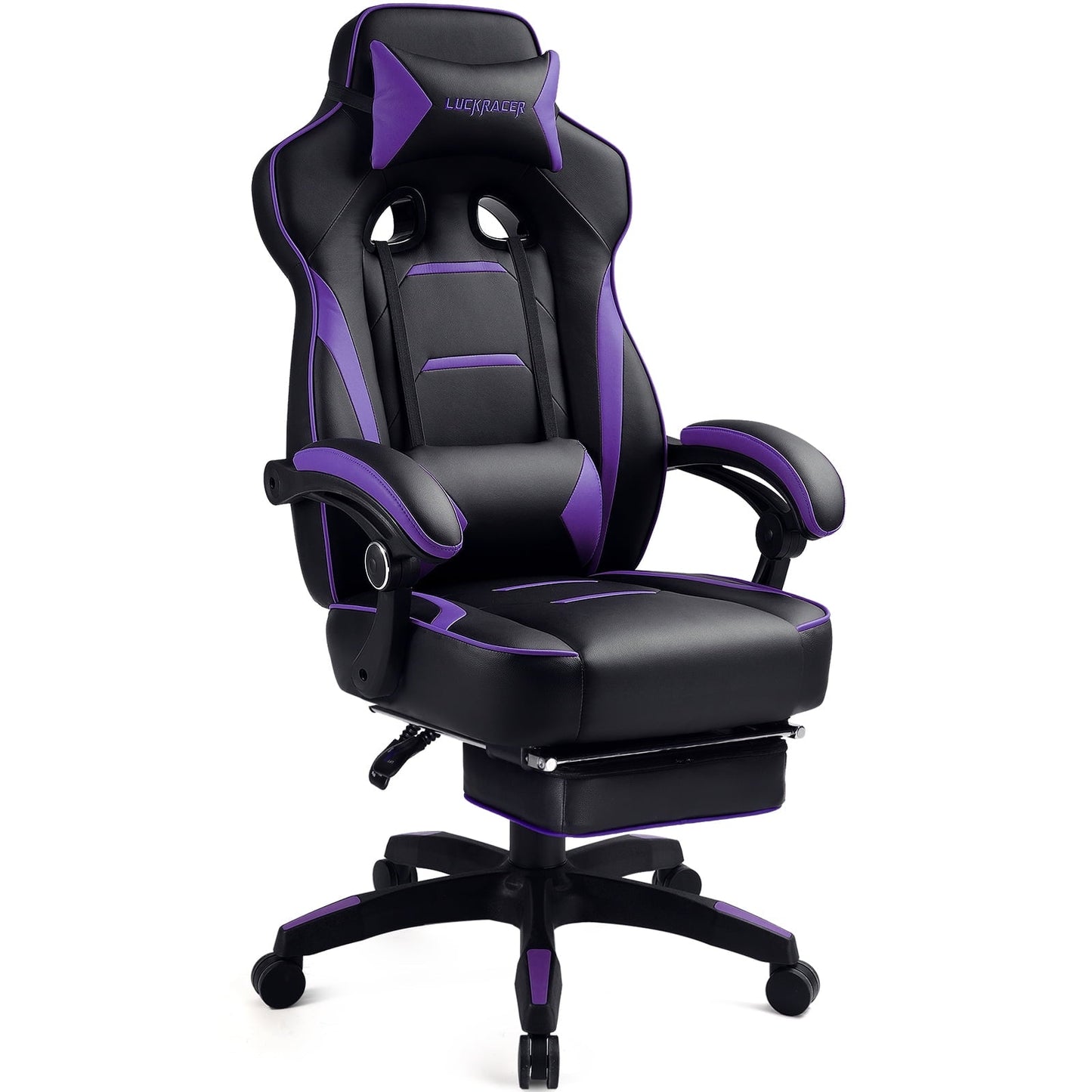 LUCKRACER Gaming Chair in Home with Footrest PU Office PC Chair, Purple