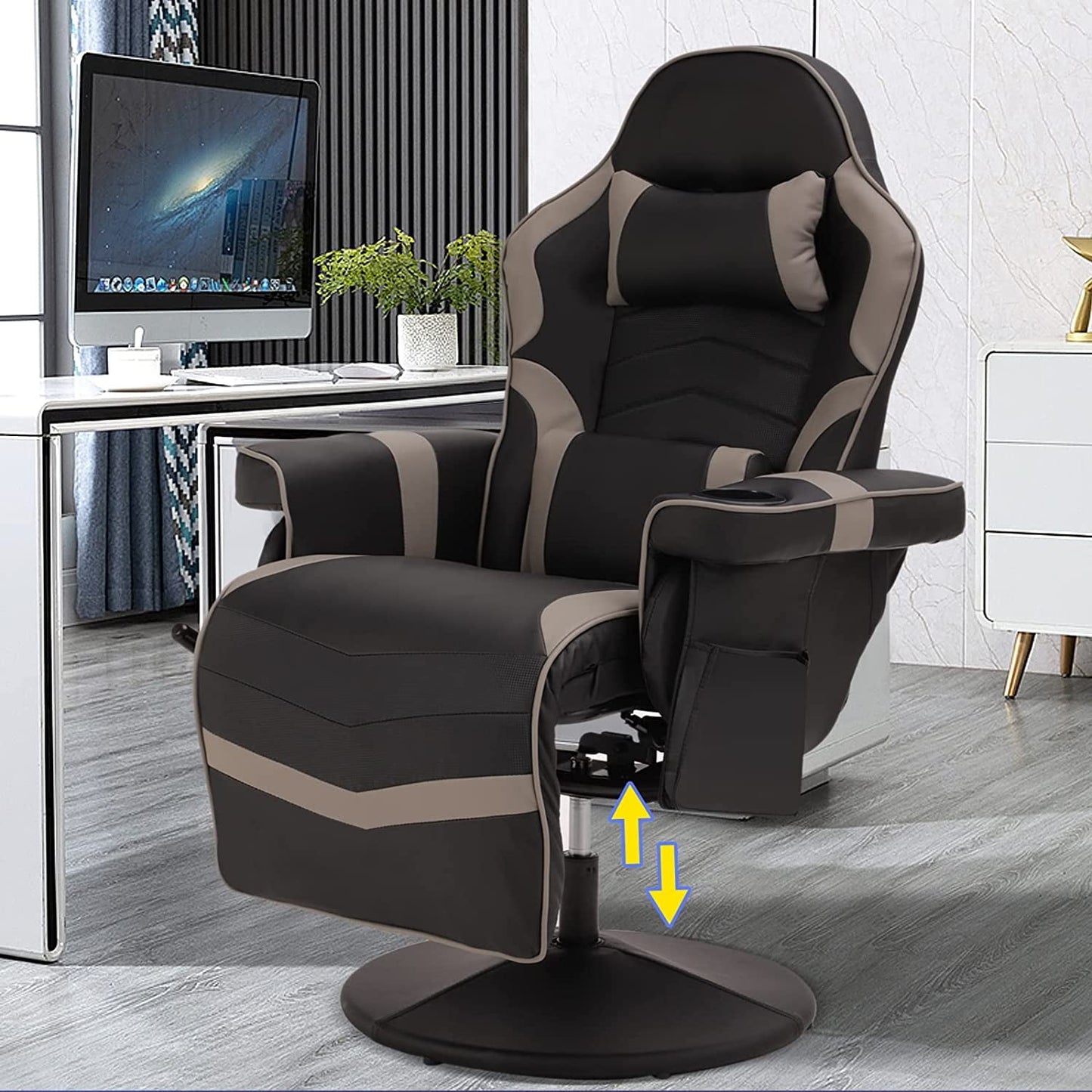 LVUYOYO Massage Gaming Chair Reclining Video Game Chair Ergonomic Office Chair Height Adjustable Gamer Chair with Headrest and Lumbar Support PU Leather High Back Swivel Computer Chair