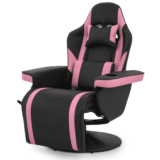 Magshion Gaming Recliner Chair Racing Style Ergonomic High Back Swivel PU Leather Gaming Chair Recliner with Adjustable Backrest, Footrest and Lumbar Support, Pink