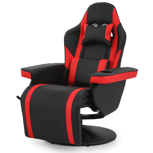 Magshion Video Gaming Chair, Sofa Recliner with Adjustable Lumbar Support, Ergonomic Seating & Footrest and Cup Holder, Red