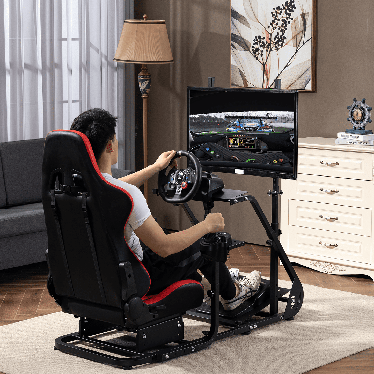 Marada Racing Simulator Cockpit with Monitor Stand, Gaming Chair Fit for G923 G920 T500 Fanatec T3PA/Tgt
