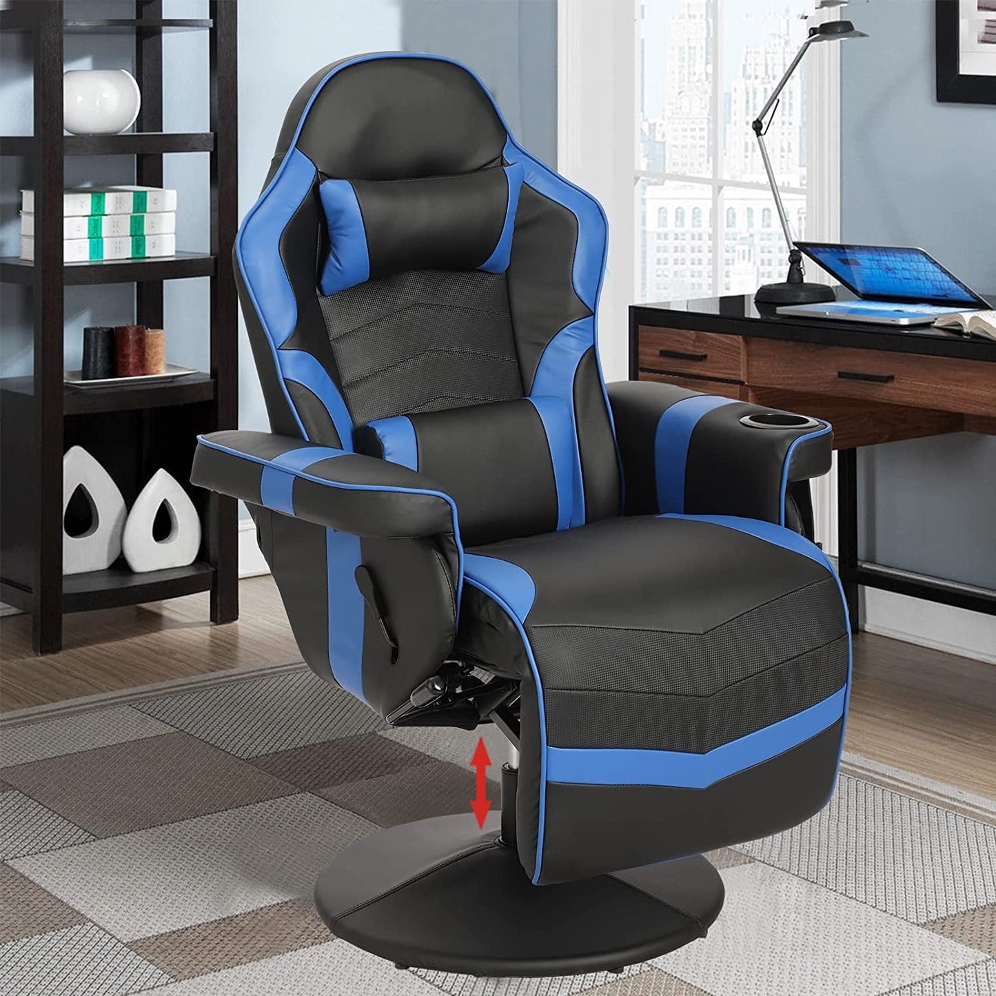 Massage Gaming Chair Reclining Video Game Chair Ergonomic Office Chair Height Adjustable Gamer Chair with Headrest and Lumbar Support PU Leather High Back Swivel Computer Chair