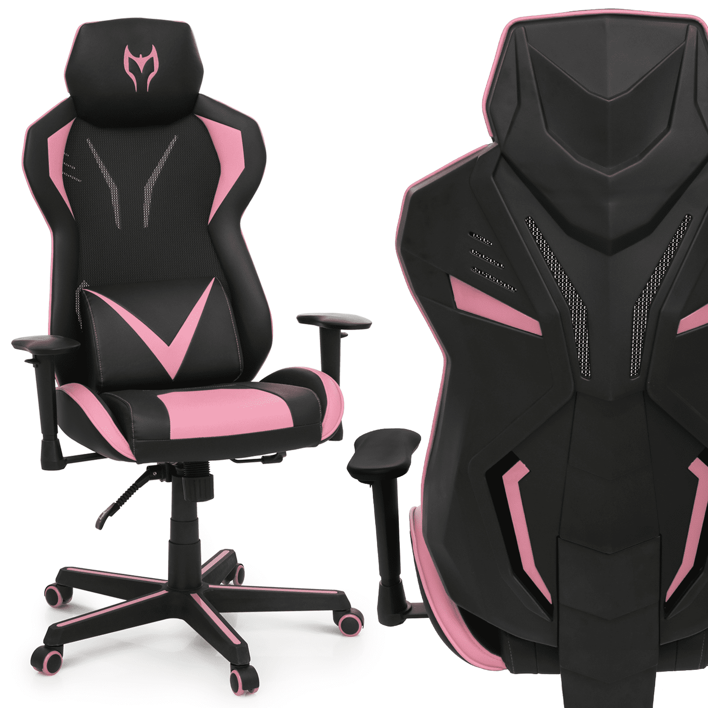 MoNiBloom Ergonomic Gaming Chair with Headrest and Lumbar Support, Reclining High-Back Video Gaming Chair for Adult Teen, Pink