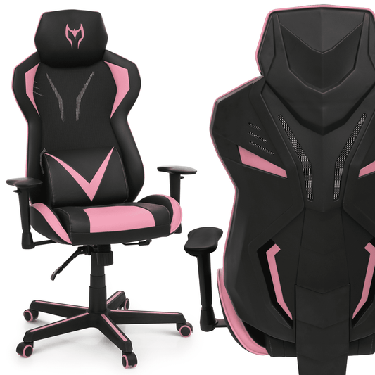 MoNiBloom Ergonomic Gaming Chair with Headrest and Lumbar Support, Reclining High-Back Video Gaming Chair for Adult Teen, Pink