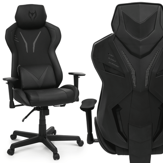 MoNiBloom Gaming Chair Ergonomic Office Chair with Lumbar Support and Armrests, Home Office Ergonomic Swivel PU Leather Game Chair, Black