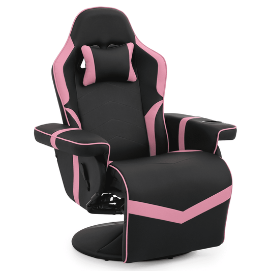 MoNiBloom Racing Style Pu Leather Ergonomic Adjusted Reclining Video Gaming Sofa Chair Seat with Adjustable Backrest and Footrest Cup Holder Pillow, Pink