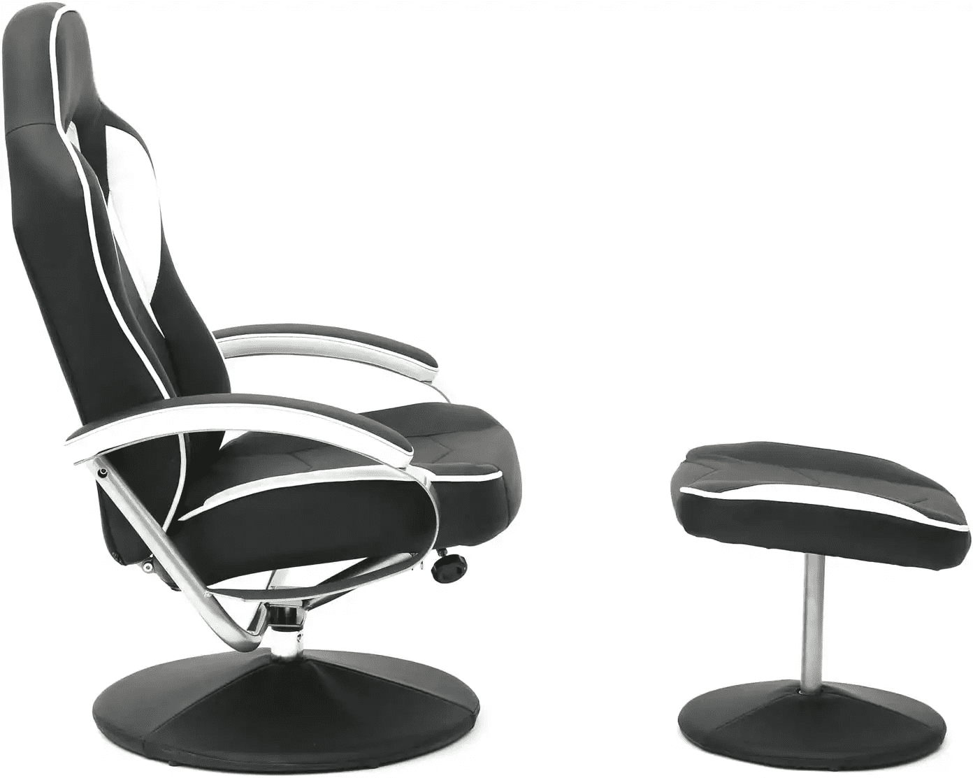 MoNiBloom Recliner Chair with Ottoman, Racing Style Gaming Chair Upholstered Swivel Recliner with Footrest for Living Room Office Home, Black/White