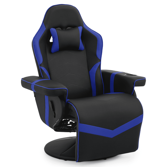 MoNiBloom Video Gaming Chair Ergonomic Recliner Racing Chair, High Back Swivel Chair with Adjustable Footrest and Backrest, Headrest and Cup Holder, Blue