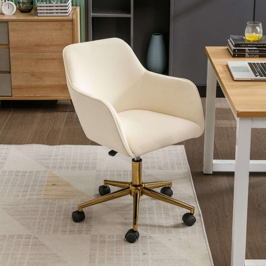 Modern Beige Velvet Swivel Desk Chair