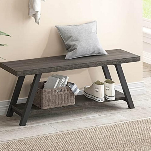 Modern Wood Metal Entryway Storage Bench