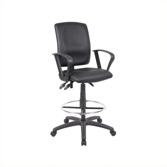 Pemberly Row Leather Multi Function Drafting Chair with Loop Arms in Black