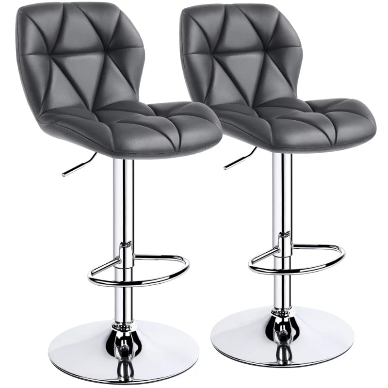 Modern Adjustable Faux Leather Swivel Bar Stool  - 2 Sets
