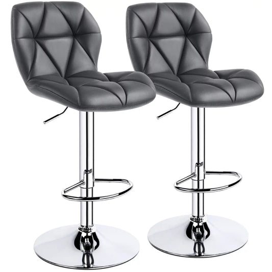 Modern Adjustable Faux Leather Swivel Bar Stool  - 2 Sets