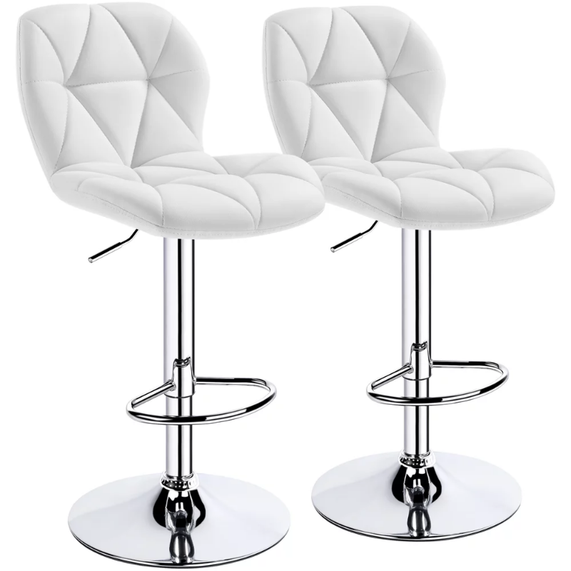 Modern Adjustable Faux Leather Swivel Bar Stool  - 2 Sets