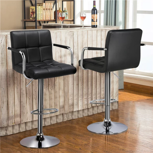 Black Swivel 360-Degree Bar Stools with Adjustable Height - Set of 2