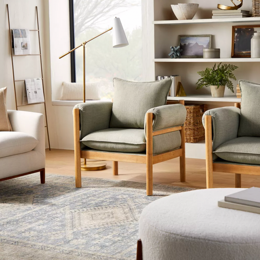 Arbon Wood Dowel Accent Chair with Cushion Arms Light Gray Linen