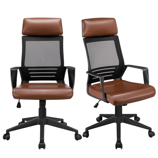 Topeakmart 2PCS Mesh Office Chair Height Adjustable Computer Chair Brown
