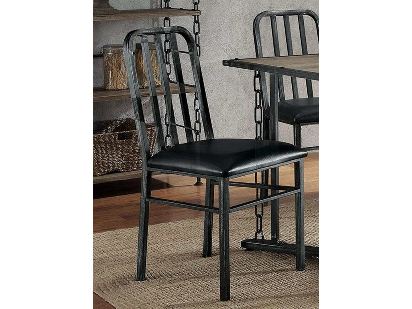 Jodie Side Chair in Black PU and Antique Black (Set of 2) - Ornate Home