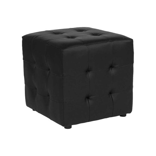 Avendale Tufted Upholstered Ottoman Pouf in Black LeatherSoft