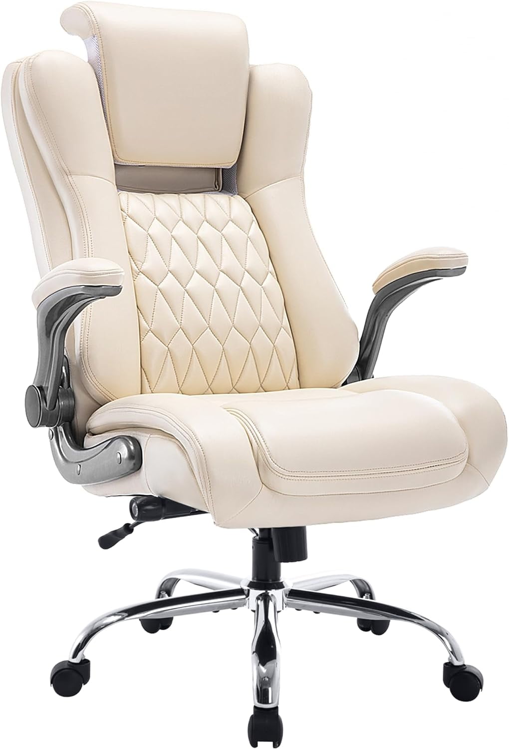 High Back Office Chair with Flip-up Armrests - Lifting Headrest, Built-in Adjustable Lumbar Support, Comfortable Home Office Chair, Executive Office Chair, Ergonomic Design, Sturdy Metal Base