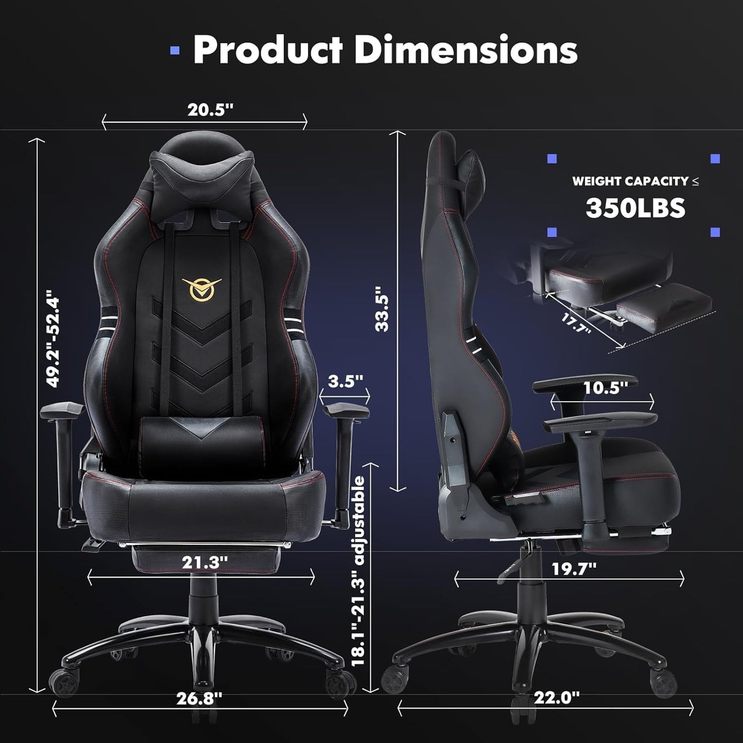 Colamy Ergonomic 3D Armrest Reclining Back Leather Gaming Chair with Footrest and Lumbar Support Pillow