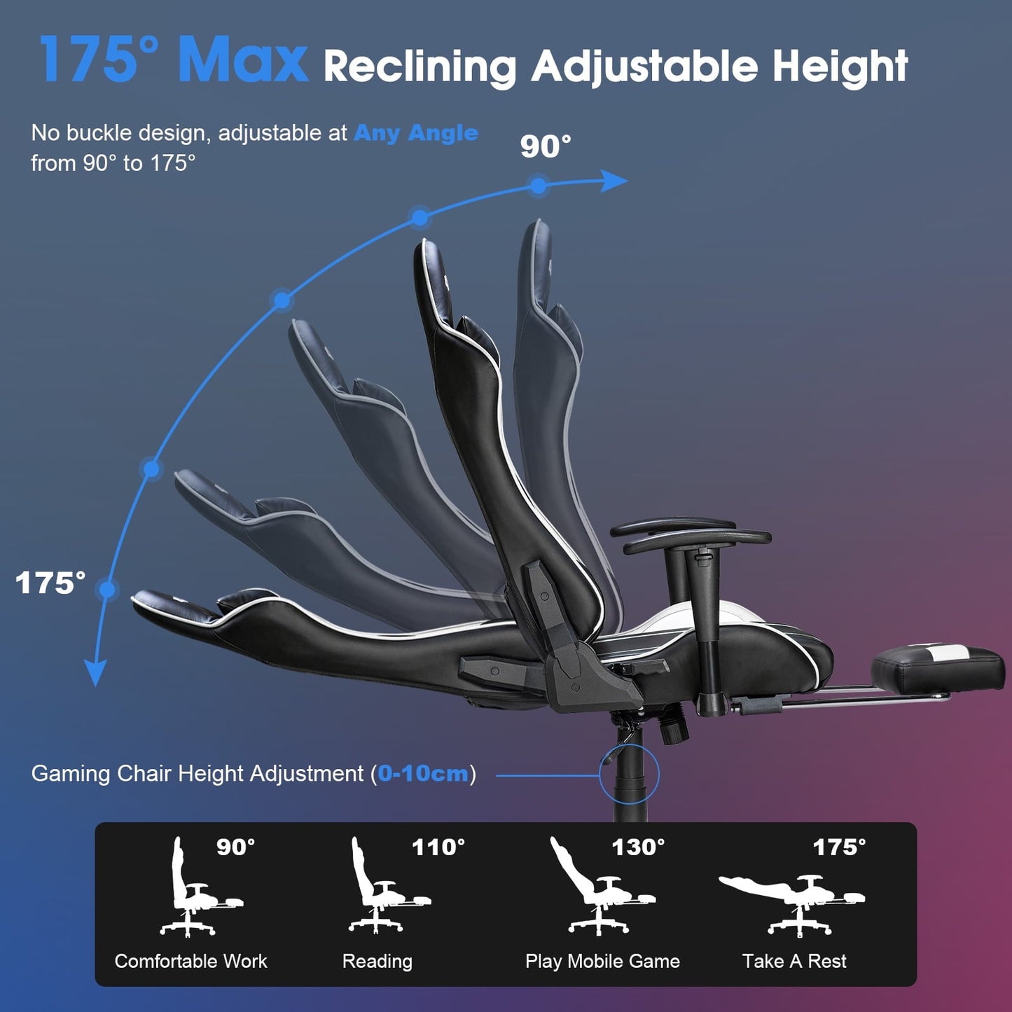 Douxlife Professional Full Body Massage Gaming Chair with Footrest, 175¡ã Reclining, Ergonomic Racing High Back Home Office Computer Chair, Video Game Chair for Adluts Kids