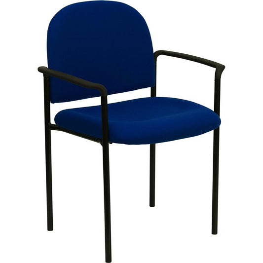 Comfort Navy Fabric Stackable Steel Side Reception Chair with Arms