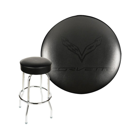 C7 Corvette Executive Leatherette Debossed Counter/Pub Stool - Black