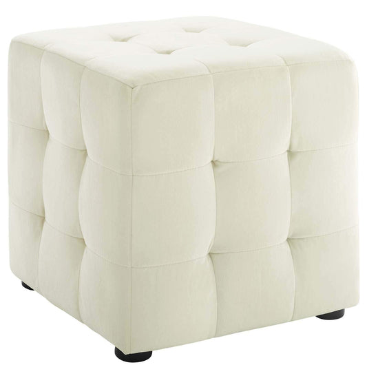 Contour Tufted Cube Performance Velvet Ottoman Ivory