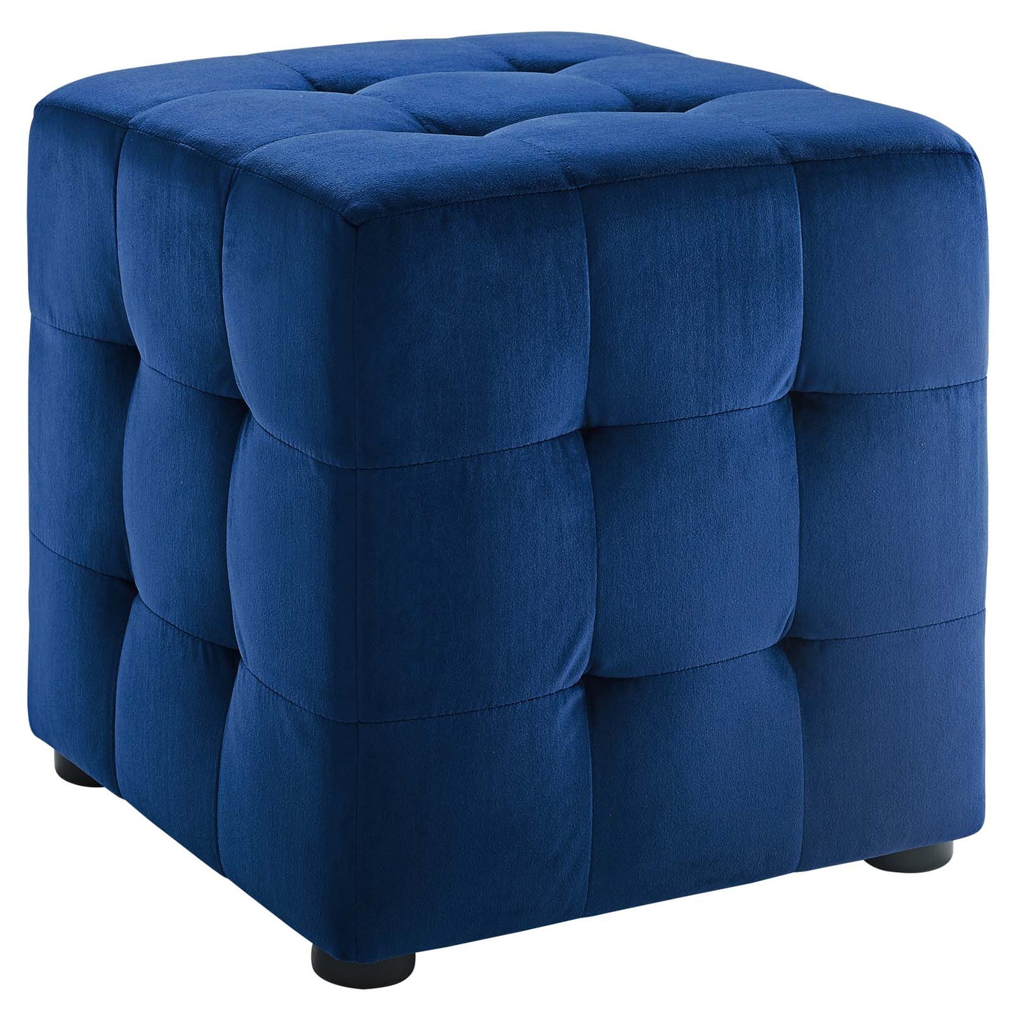 Contour Tufted Cube Performance Velvet Ottoman Navy