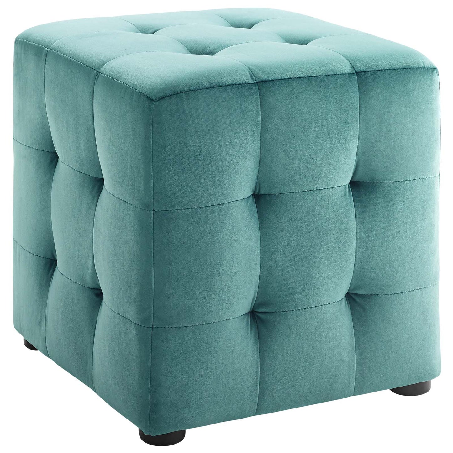 Contour Tufted Cube Performance Velvet Ottoman Teal