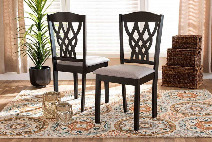 Delilah Modern and Contemporary Grey Fabric Upholstered and Dark Brown Finished Wood 2-Piece Dining Chair Set