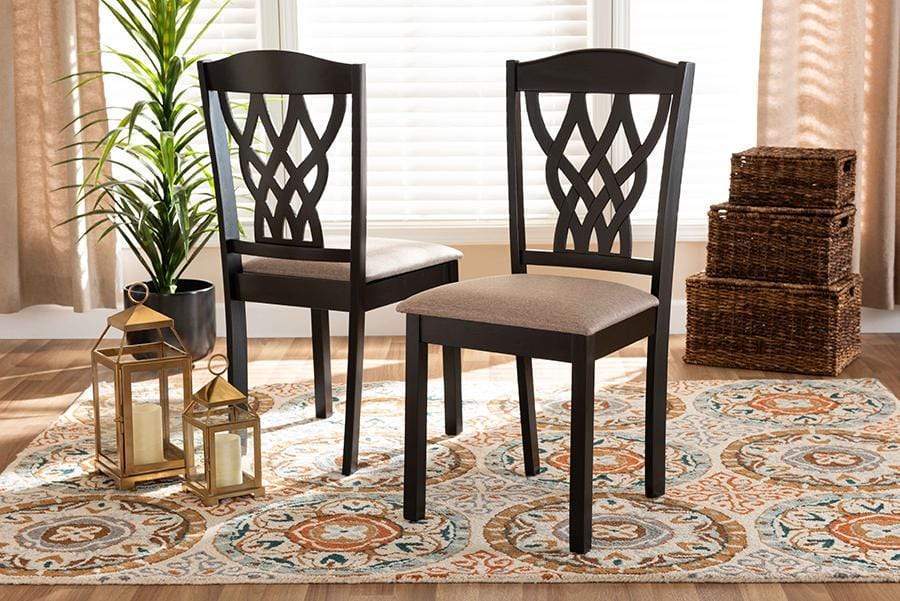 Delilah Modern and Contemporary Sand Fabric Upholstered and Dark Brown Finished Wood 2-Piece Dining Chair Set