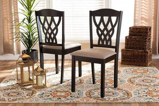 Delilah Modern and Contemporary Sand Fabric Upholstered and Dark Brown Finished Wood 2-Piece Dining Chair Set