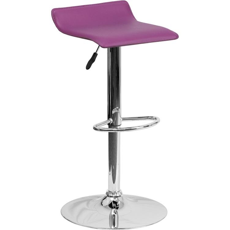 Contemporary Purple Vinyl Adjustable Height Barstool with Solid Wave Seat and Chrome Base