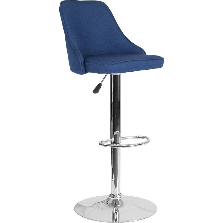 Trieste Contemporary Adjustable Height Barstool in Blue Fabric