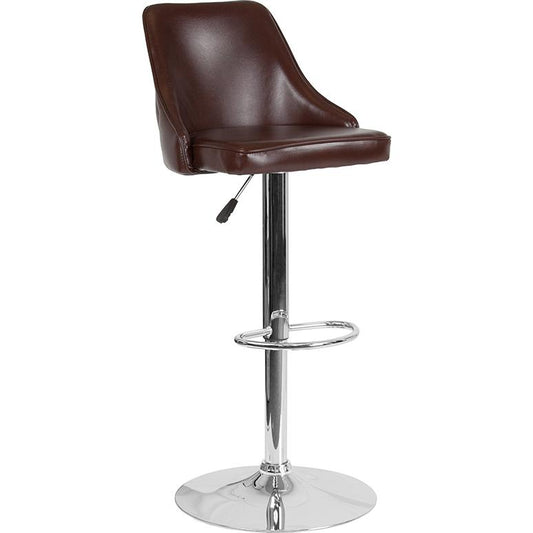 Trieste Contemporary Adjustable Height Barstool in Brown LeatherSoft