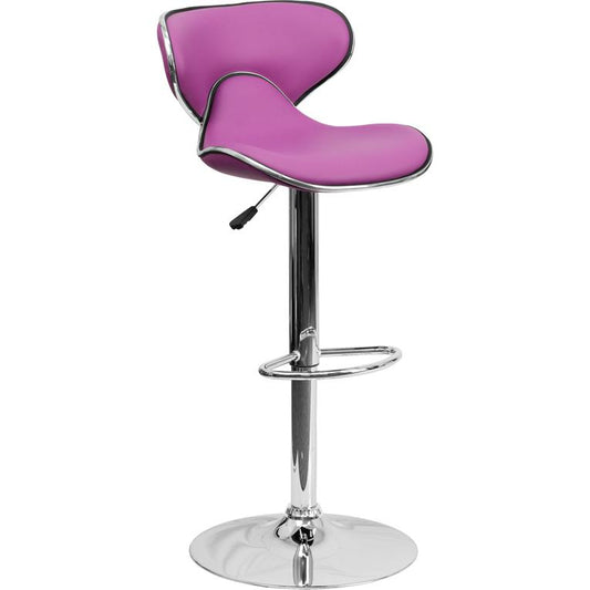 Contemporary Cozy Mid-Back Purple Vinyl Adjustable Height Barstool with Chrome Base