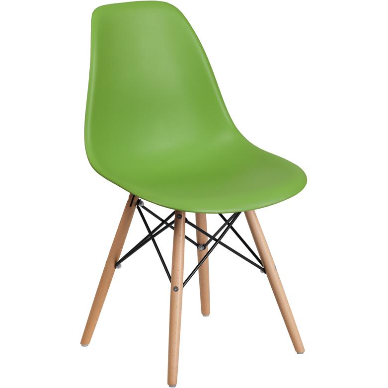 Elon Series Green Plastic Chair with Wooden Legs