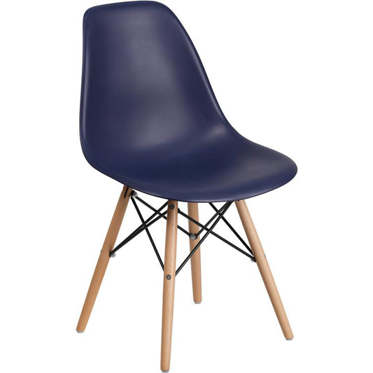 Elon Series Navy Plastic Chair with Wooden Legs