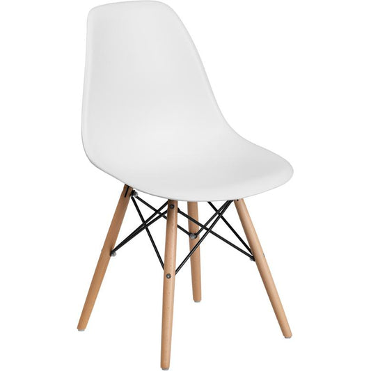 Elon Series White Plastic Chair with Wooden Legs